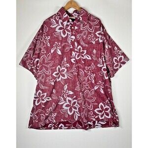 Go Barefoot Aloha Shirt 2XL Red White Floral Reverse Print Hawaii USA Vintage